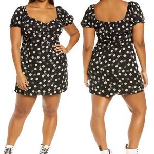 BP. Black Daisy Printed Tie Front Mini Dress 1X